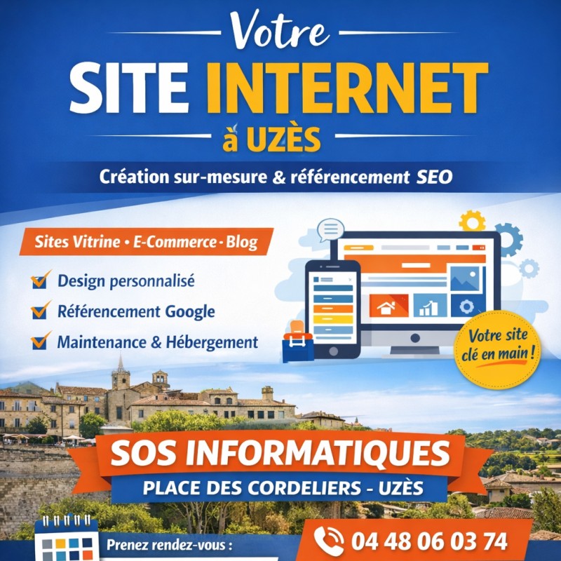 Création de site internet professionnel à Uzès : un service sur-mesure par SOS INFORMATIQUES, Place des Cordeliers
